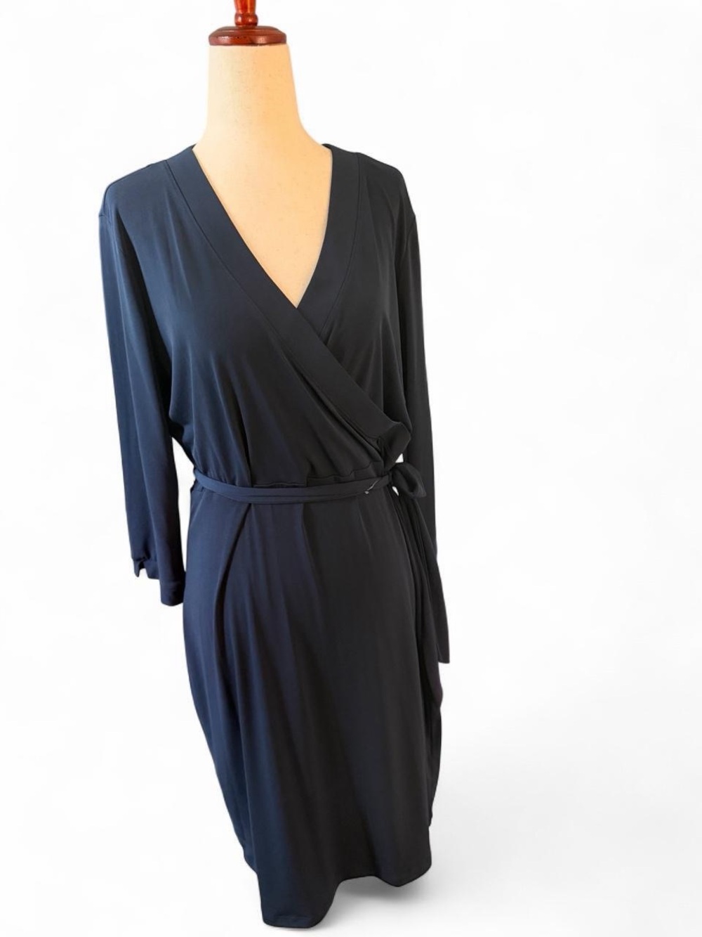 Covington Navy Long-Sleeve Wrap Dress with Tie Waist